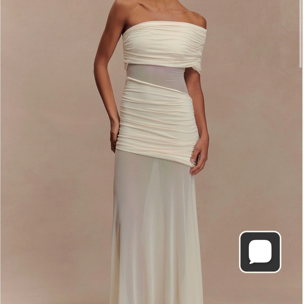Meshki Dallas One Shoulder Mesh Maxi Dress - Ivory